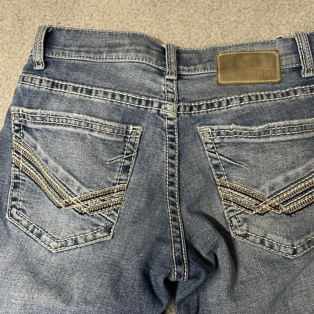 BKE Buckle Alec Jeans Straight Leg Stretch Blue Denim Whiskered Mens 29x30